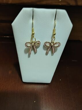 Hand Crafted Pink & Gold Bow Drop Earrings